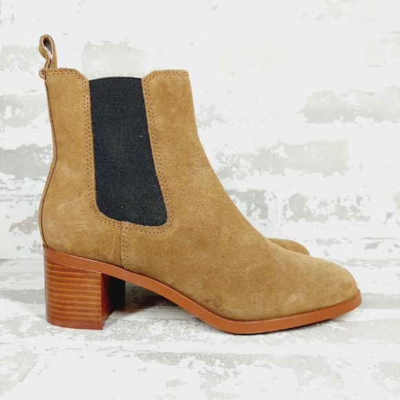 New Steve Madden Rhiannon Tan Suede Block Heel Ankle Boots O735 - Picture 4 of 11